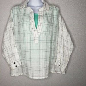 Finn & Grace Oversized Plaid Popover Blouse - L